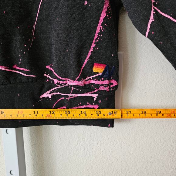 AVIATOR NATION NWT Artist Collection Pink Splatter Paint Cropped Sweatshirt Sz L - Picture 14 of 16